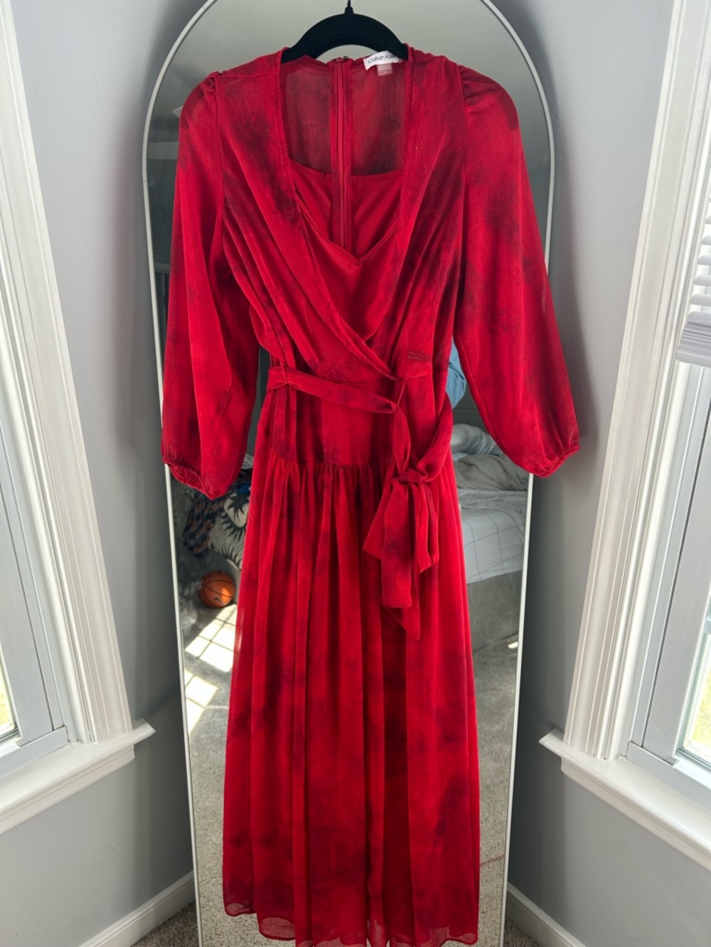 Calvin Klein Red Wrap-Style Long Dress